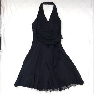 Maggy London black Marilyn halter silk dress 8